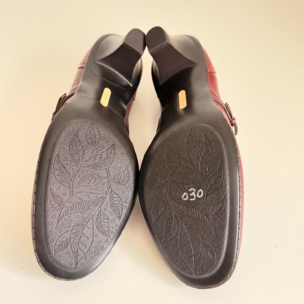 Softspots Burgundy Leather Mary Jane Pumps 9.5 Low Block Heel Grannycore Cottage - Picture 7 of 11